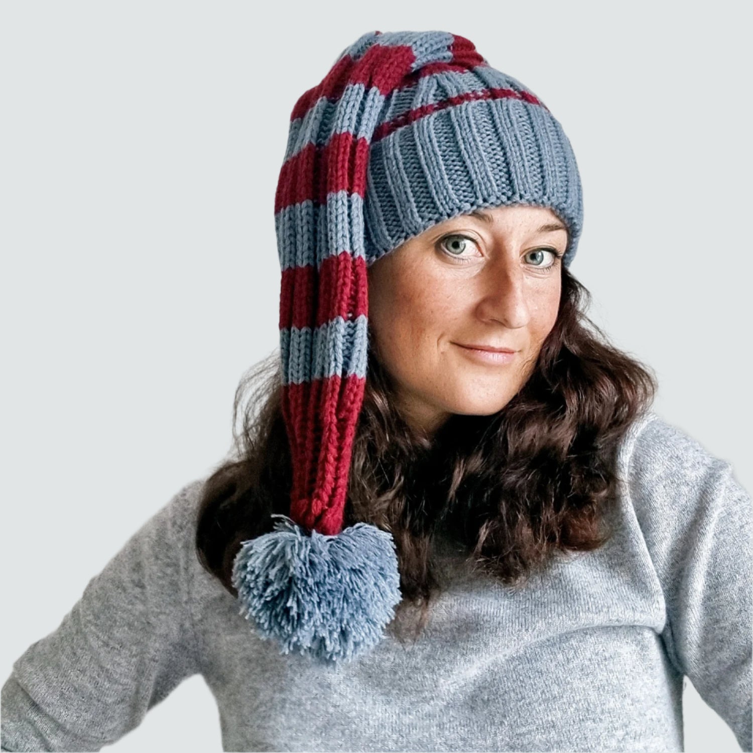 Bonnet de Père Noël Tricoté rouge foncé / gris
