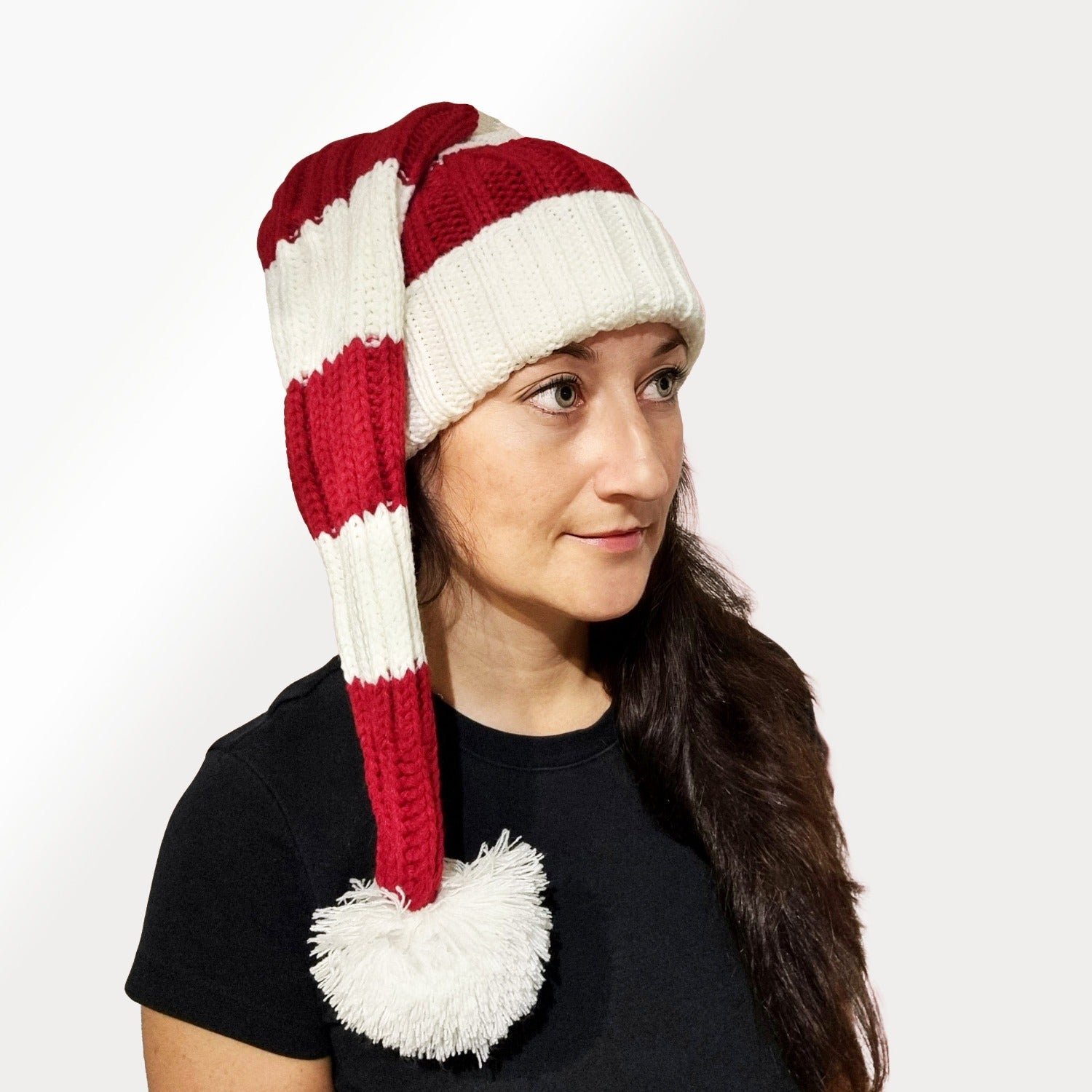 Bonnet de Père Noël Tricoté, rouge/blanc avec rayures