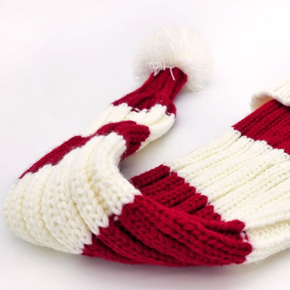Bonnet de Père Noël Tricoté rouge / blanc avec rayures