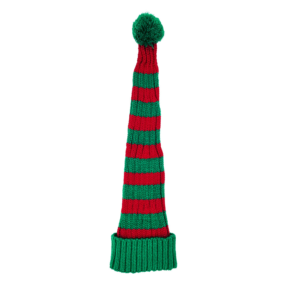 Bonnet de Père Noël Tricoté rouge / vert avec rayures