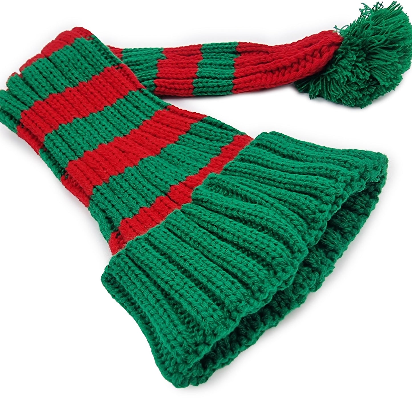 Knitted Santa Hat, Red/Green with Stripes