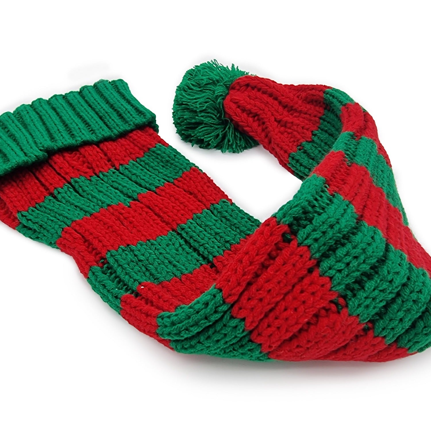 Bonnet de Père Noël Tricoté, rouge/vert avec rayures