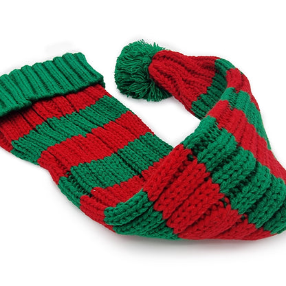 Knitted Santa Hat, Red/Green with Stripes