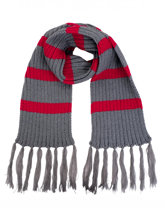 Grey scarf with red stripes