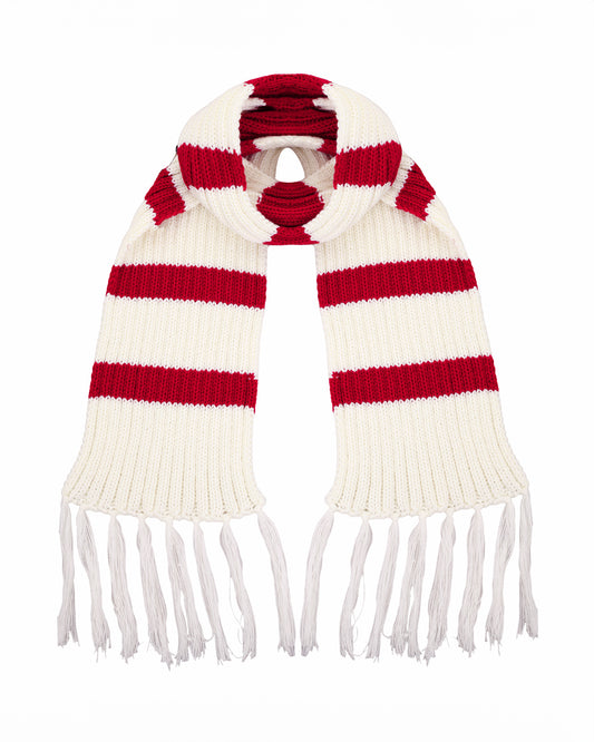 White scarf with red stripes