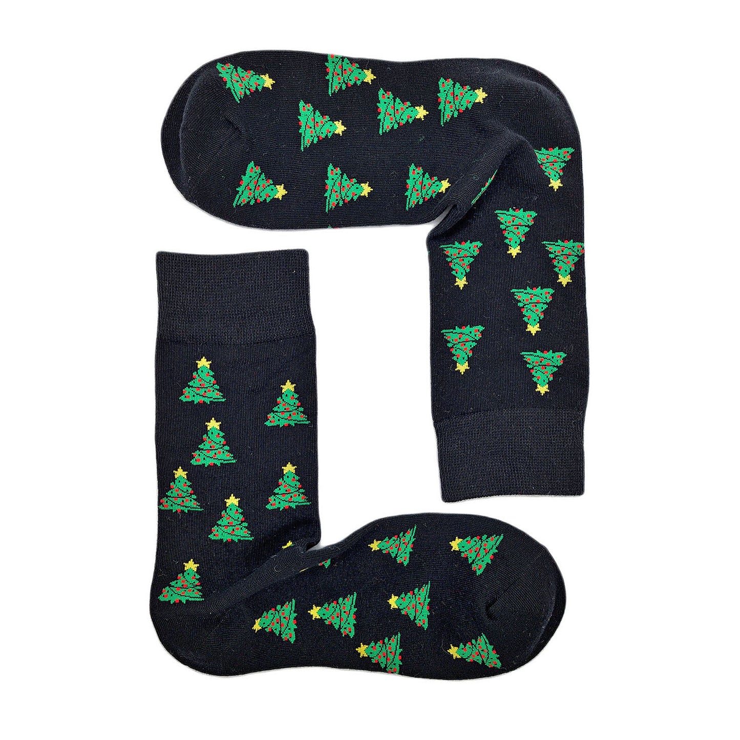 Chaussettes de Noël "Noir avec des arbres de Noël"