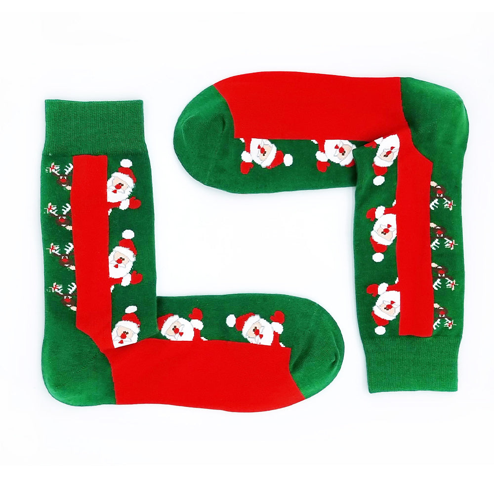 Christmas socks "Santa and Rudolph taking a peep"