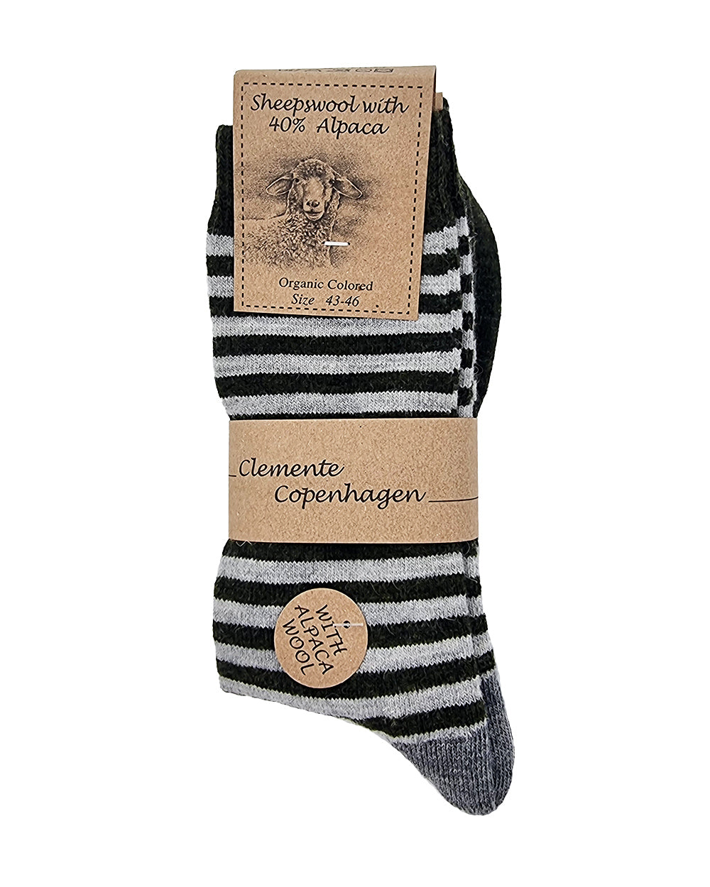 Alpaca wool striped socks, 2 pairs (dark green)