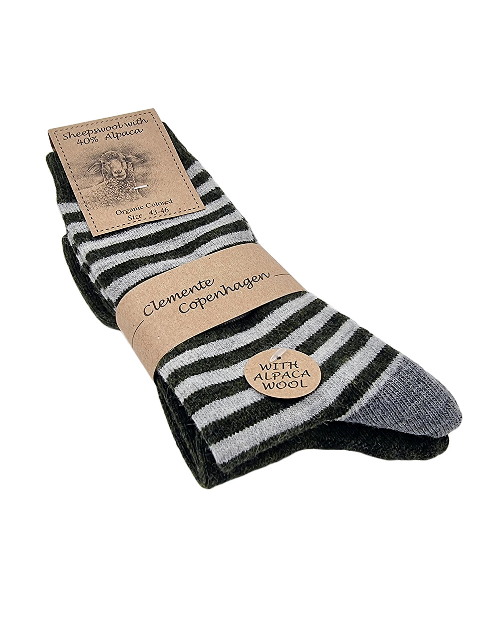 Alpaca wool striped socks, 2 pairs (dark green)