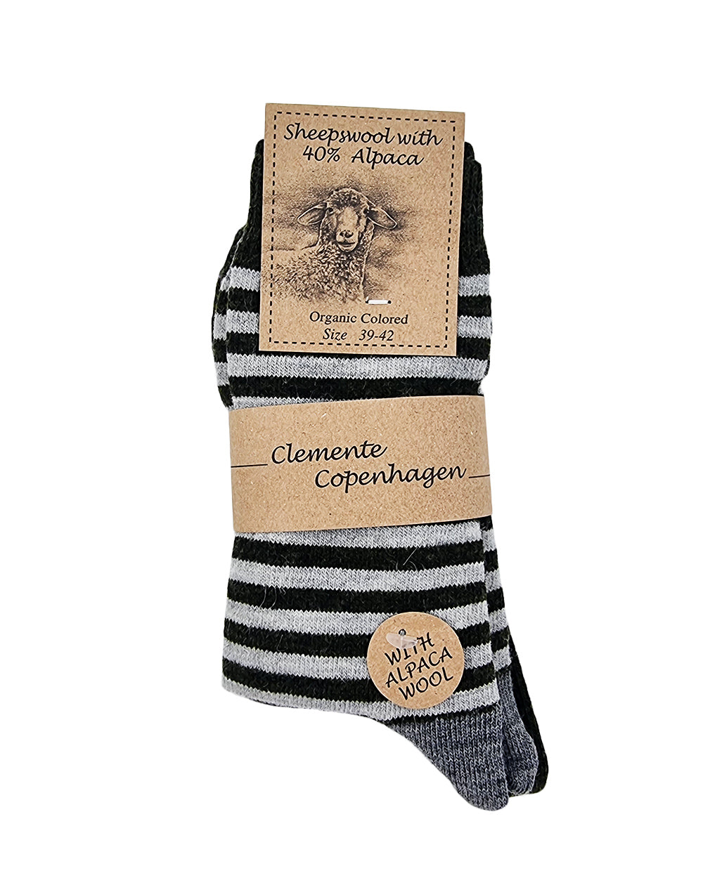 Alpaca wool striped socks, 2 pairs (dark green)