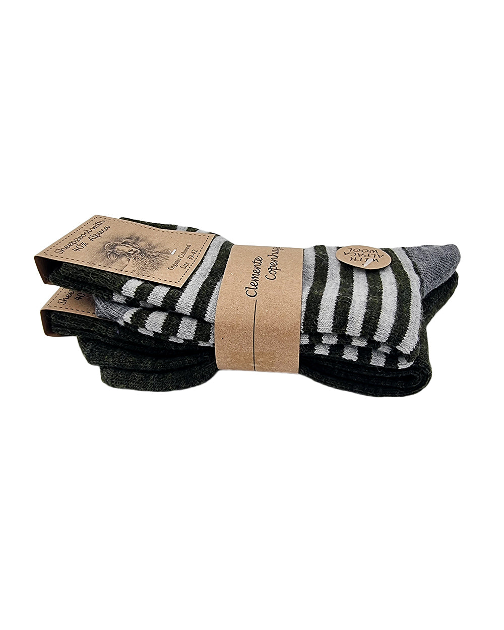 Alpaca wool striped socks, 2 pairs (dark green)