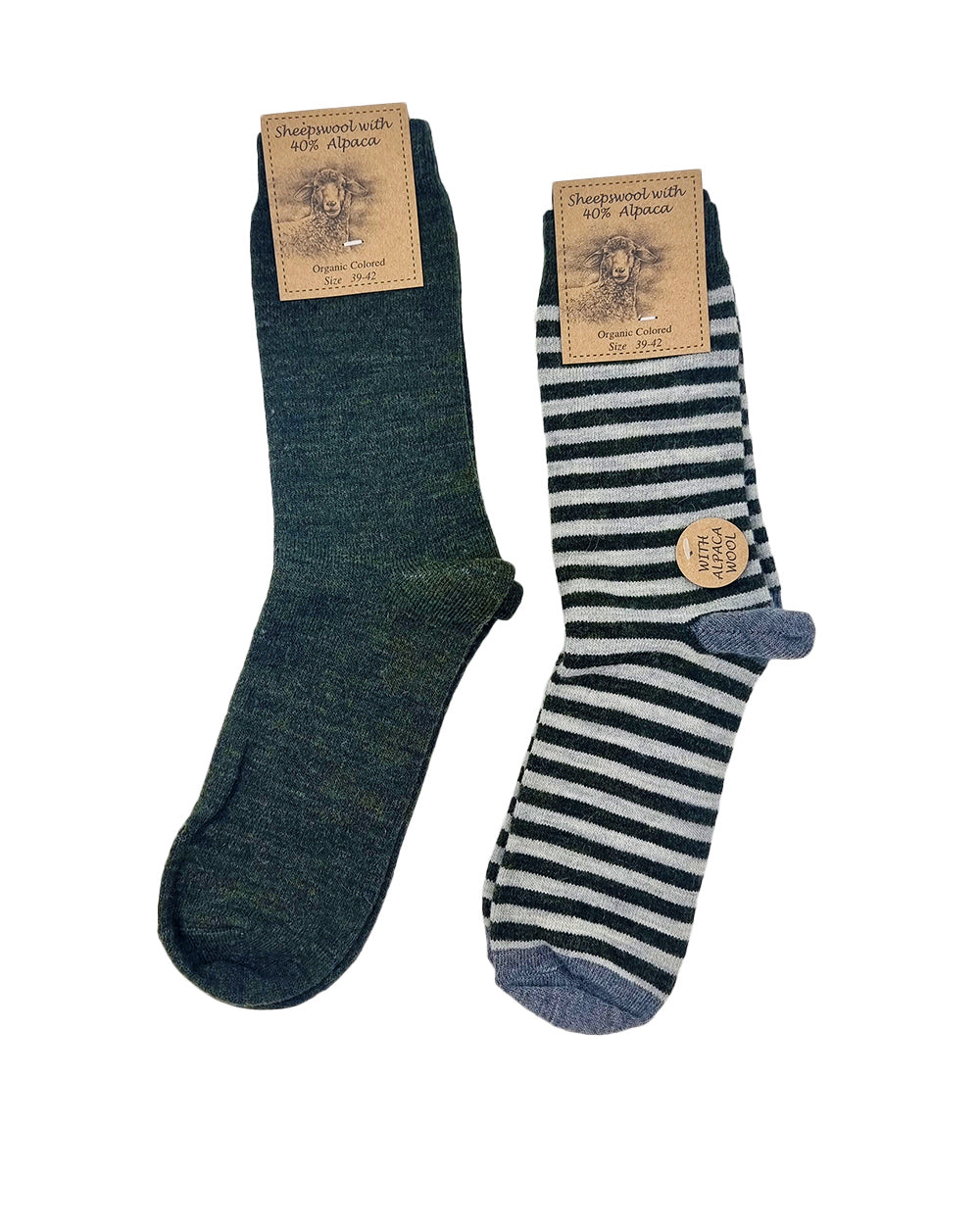 Alpaca wool striped socks, 2 pairs (dark green)