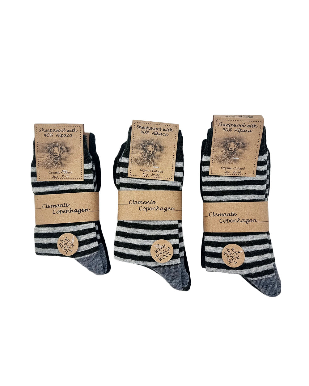 Alpaca wool striped socks, 2 pairs (dark green)
