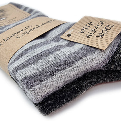 Striped Alpaca Wool Socks, 2 Pairs (Grey)
