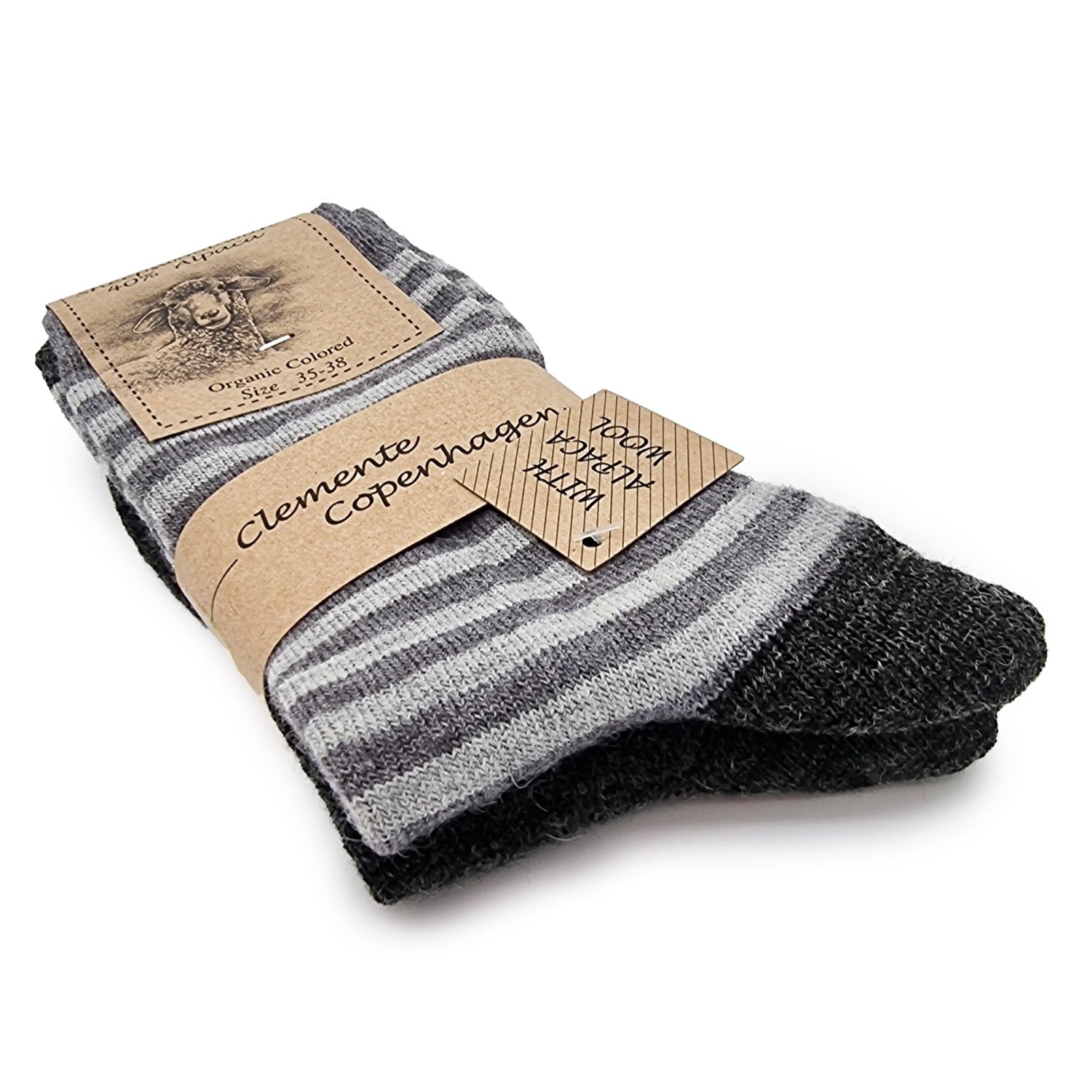 Striped Alpaca Wool Socks, 2 Pairs (Grey)