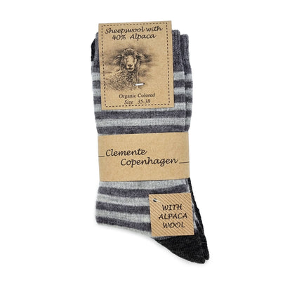Striped Alpaca Wool Socks, 2 Pairs (Grey)