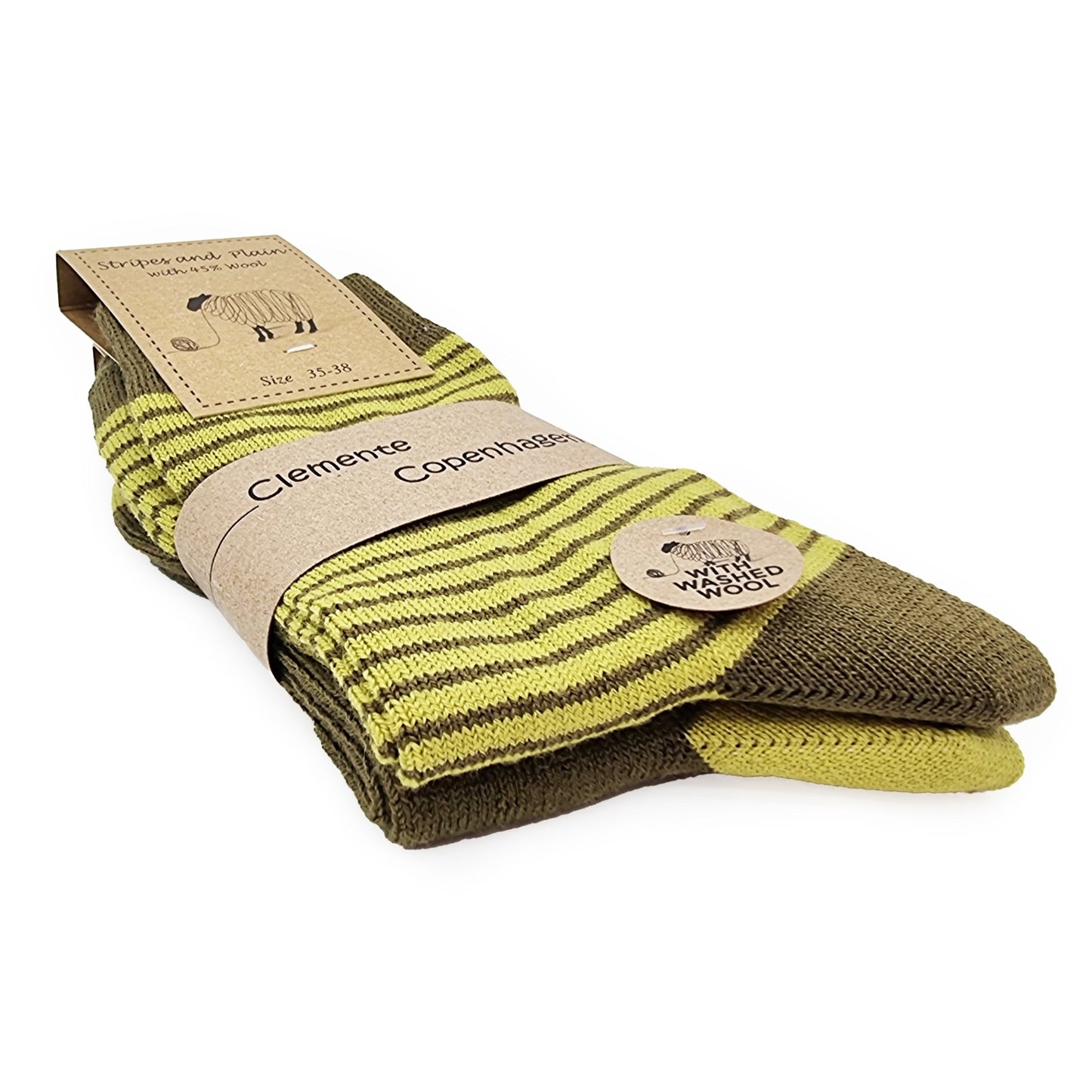 Socks in 45% wool, set of 2 pairs (olive)