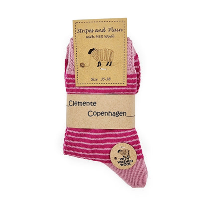 Socks in 45% wool, set of 2 pairs (pink/fuchsia)