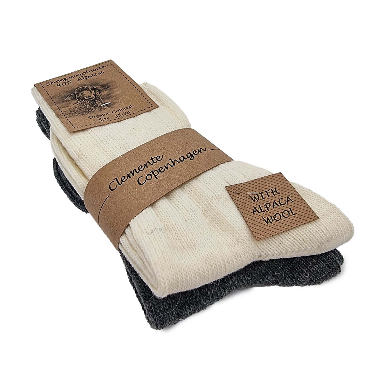 Chaussettes en Laine d'Alpaga lot de 2 paires (blanc/gris)