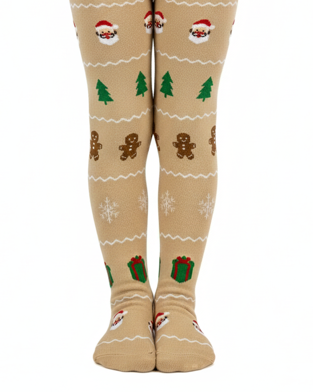 Collants pour enfants avec Père Noël, beiges