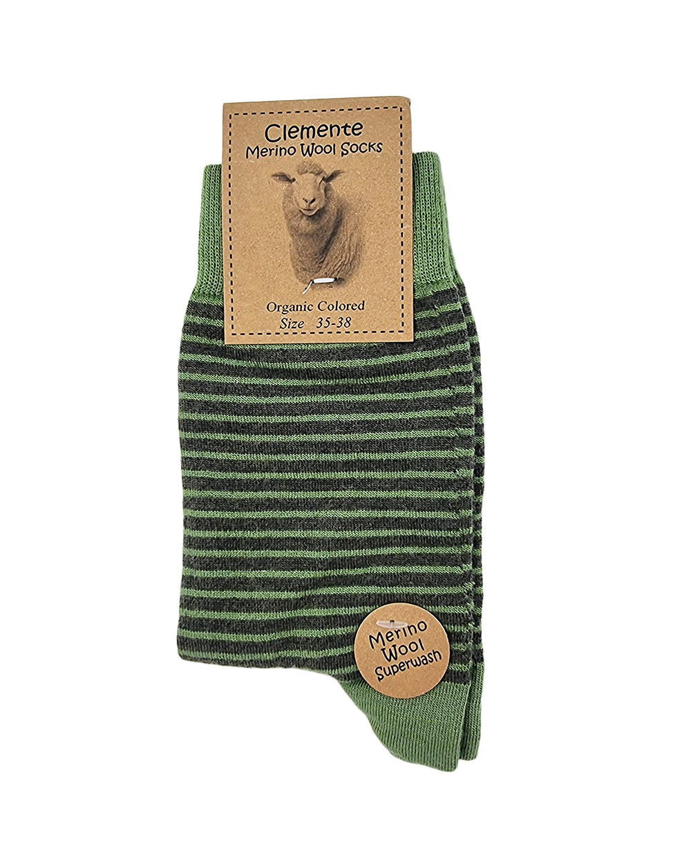 Chaussettes en laine mérinos, vertes rayées