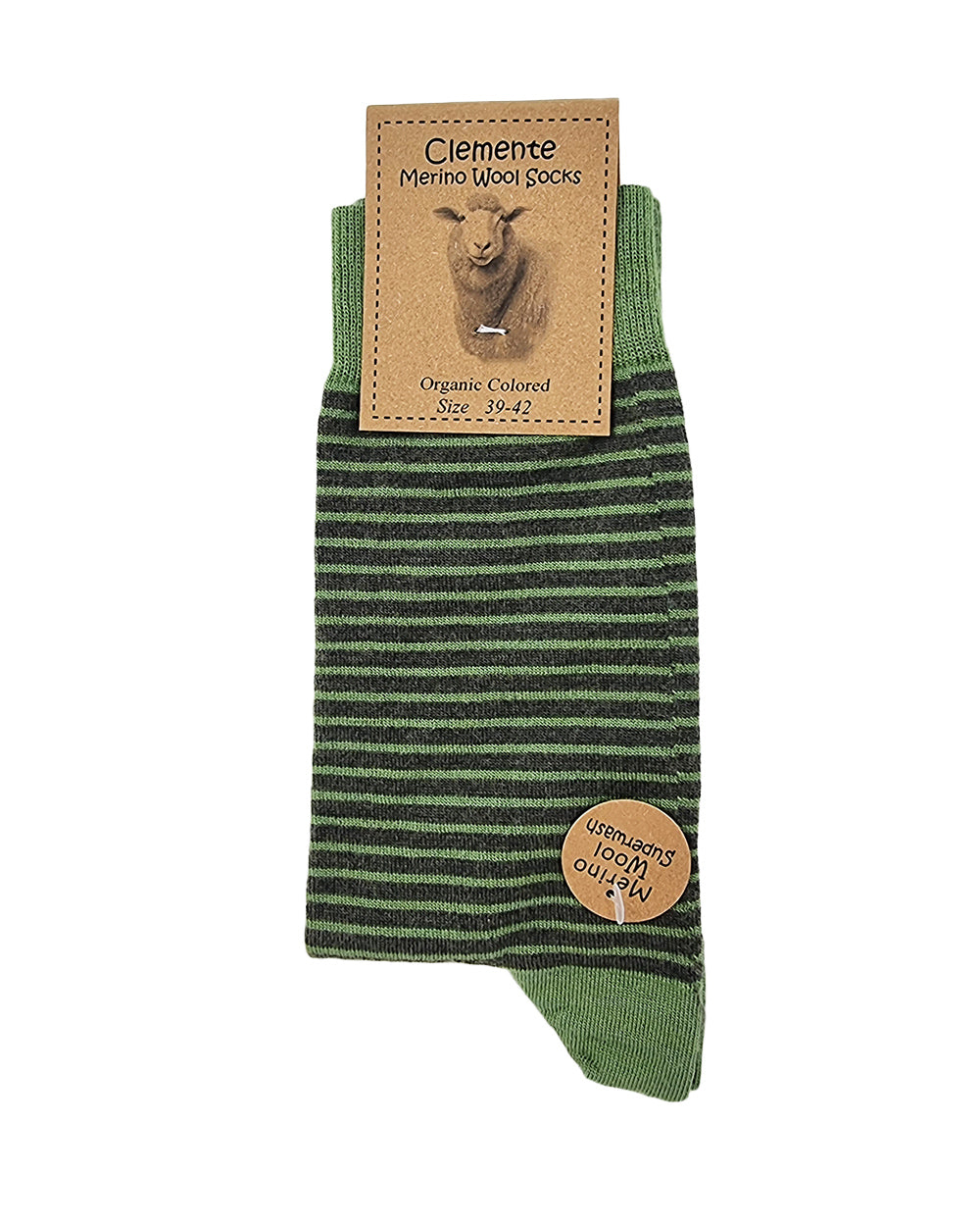 Chaussettes en laine mérinos, vertes rayées