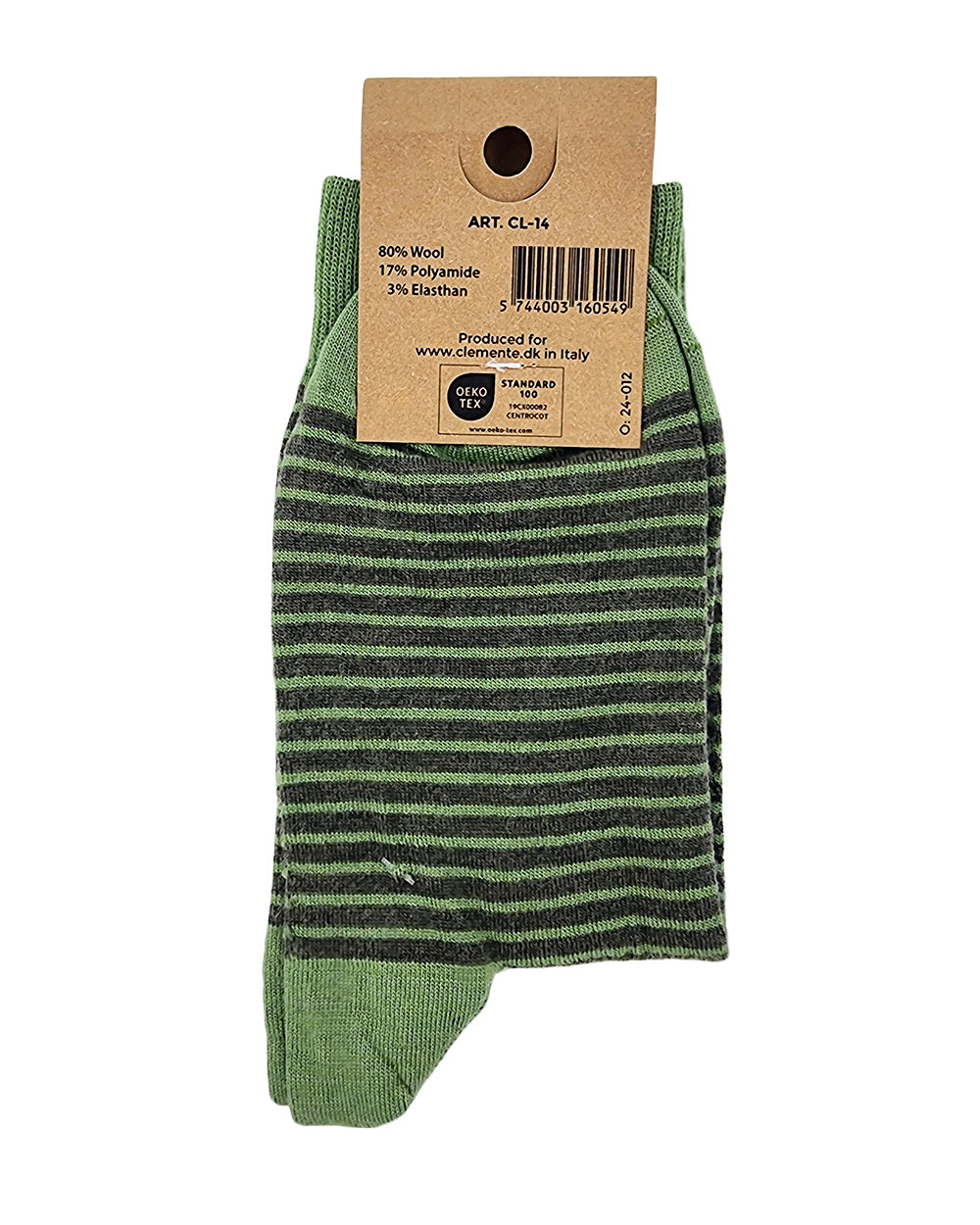 Chaussettes en laine mérinos, vertes rayées