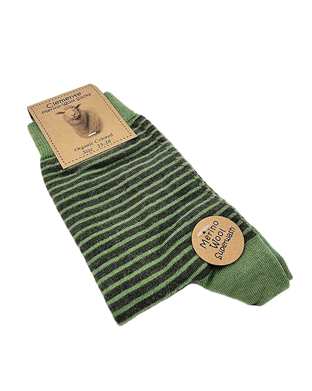 Chaussettes en laine mérinos, vertes rayées