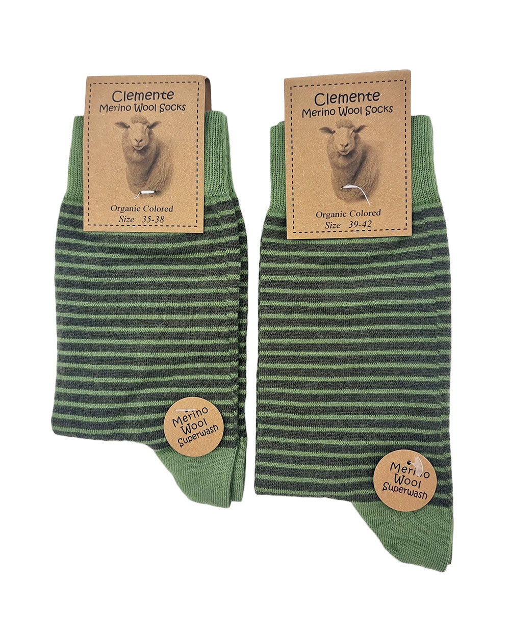 Chaussettes en laine mérinos, vertes rayées