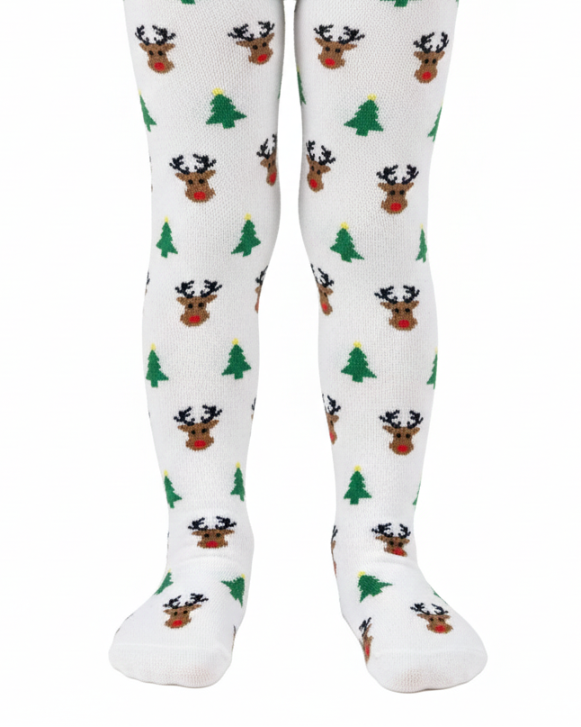 Collants pour enfants avec Rudolph, blancs