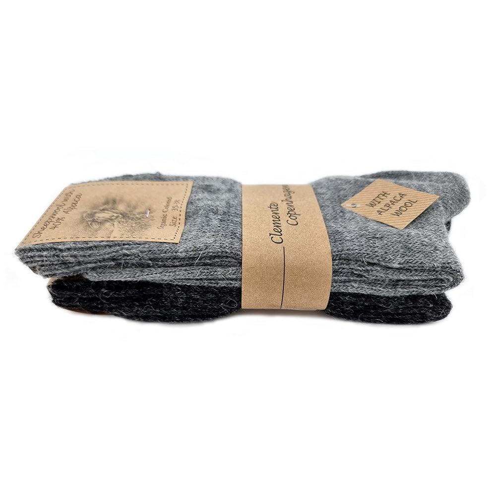 Alpaca woolen socks, set of 2 pairs (grey/black) 