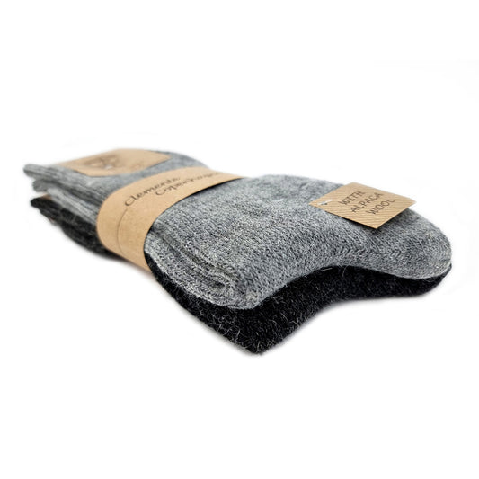 Alpaca woolen socks, set of 2 pairs (grey/black) 