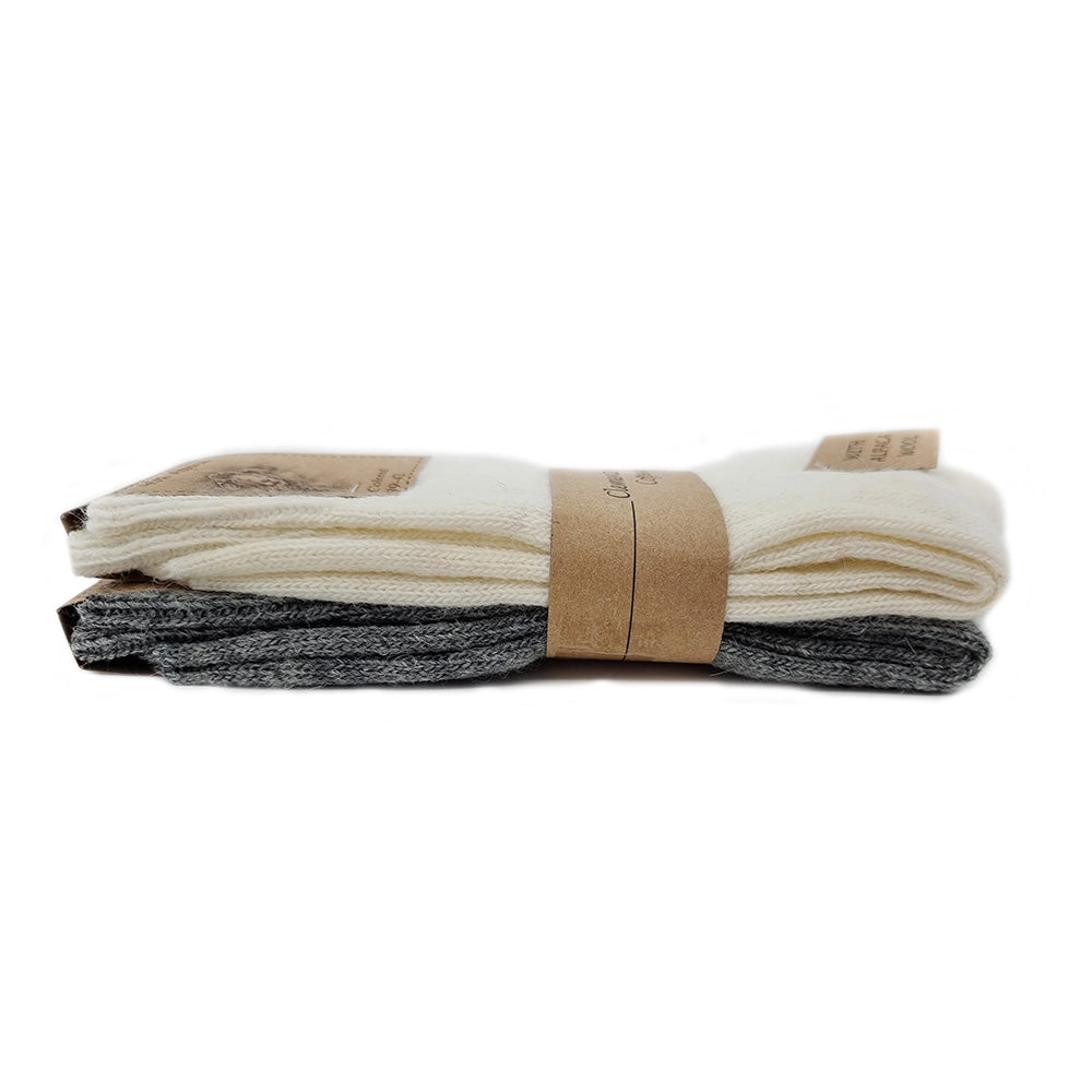Alpaca woolen socks, set of 2 pairs (white/grey) 