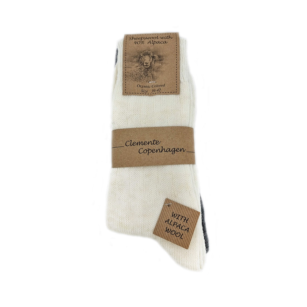 Alpaca woolen socks, set of 2 pairs (white/grey) 