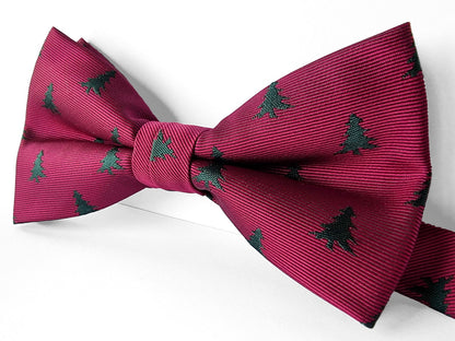 Christmas bowtie "Deep Red with Christmas trees"