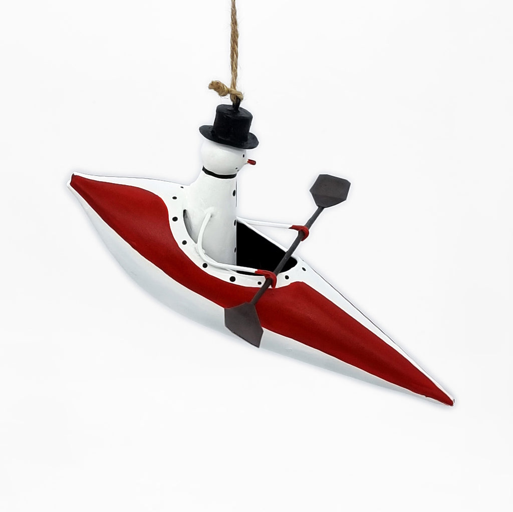 Snowman canoeing