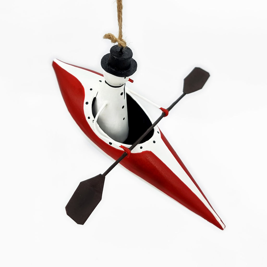 Snowman canoeing