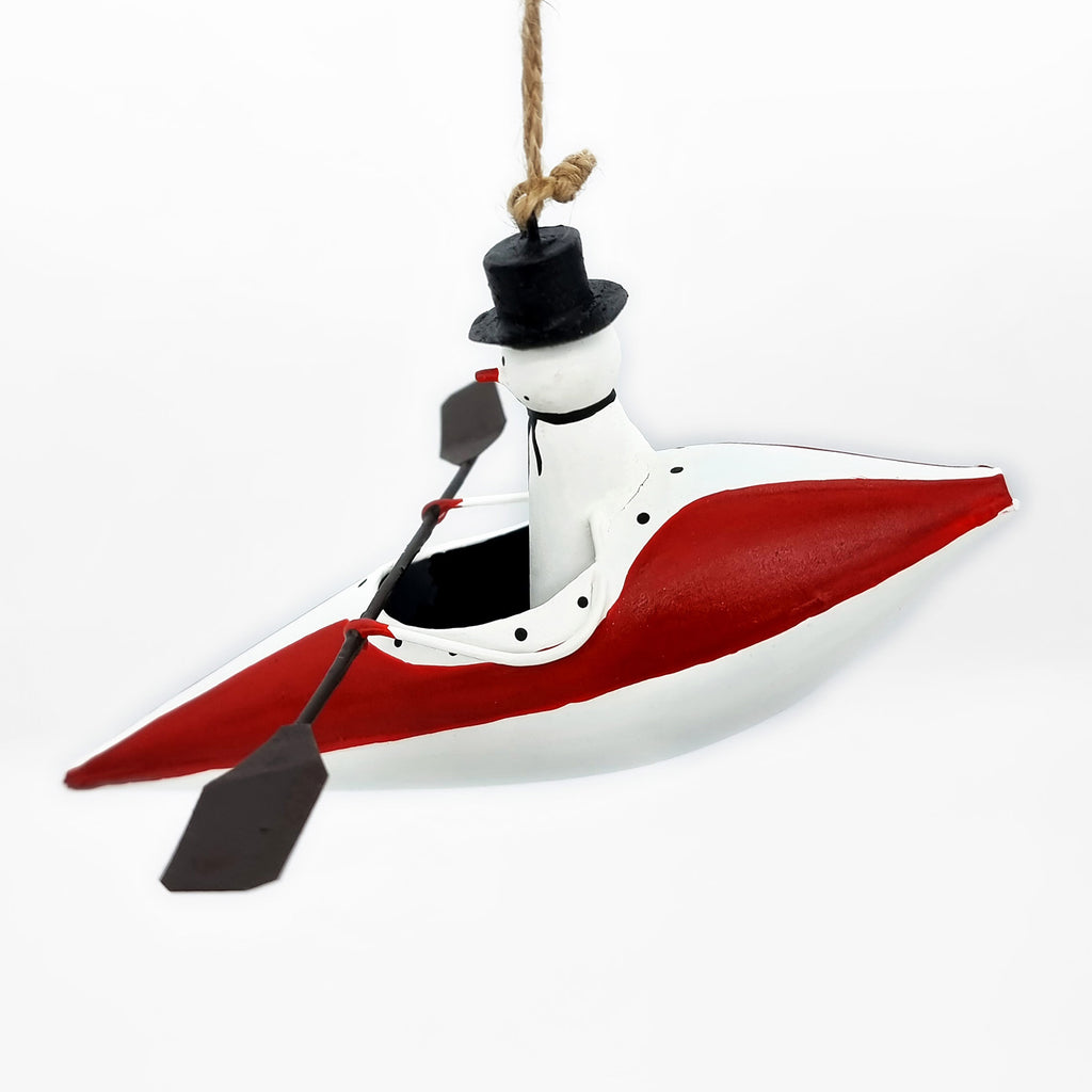 Snowman canoeing