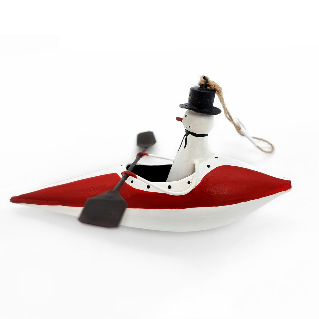 Snowman canoeing