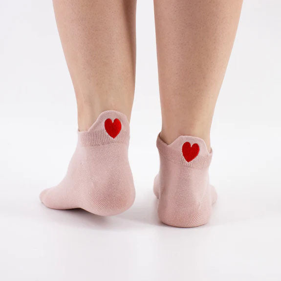 Chaussettes languettes Coeur rouge, rose