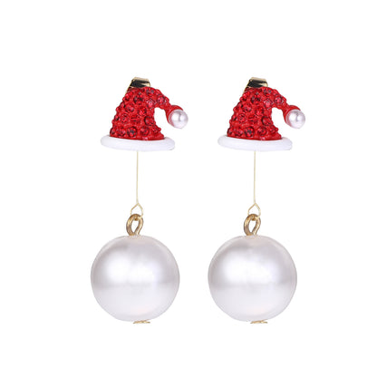 Boucles d'Oreilles "Chapeaux de Père Noël et Perles"