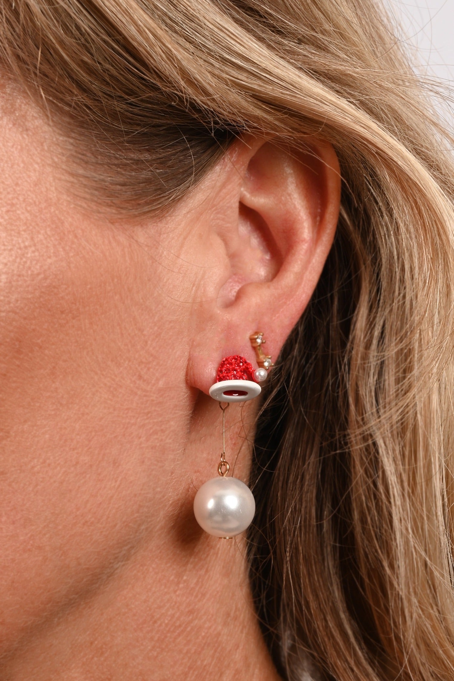 Boucles d'Oreilles "Chapeaux de Père Noël et Perles"