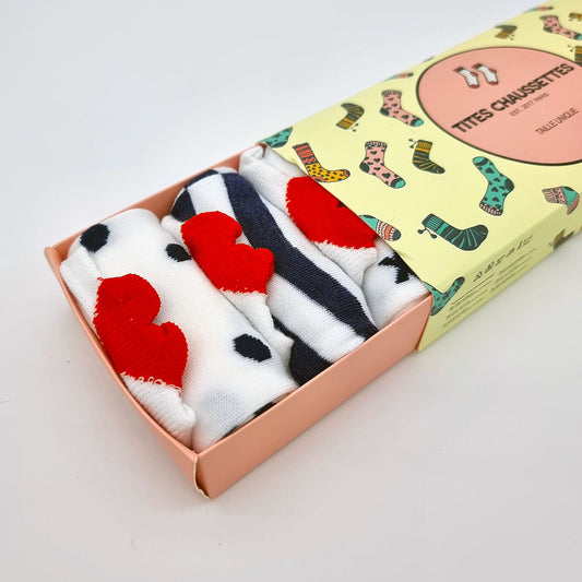Short socks "Red hearts", gift box 5 pairs