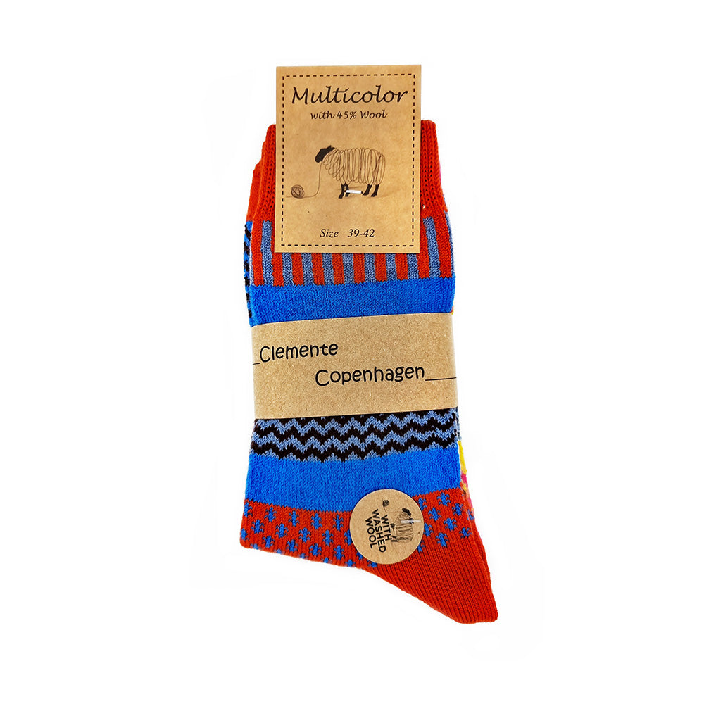 Orange/blue & Pink socks 45% of wool, set of 2 pairs