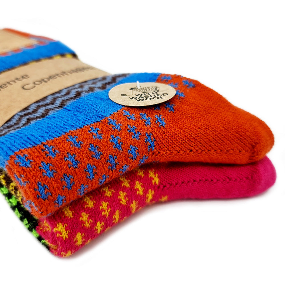 Orange/blue & Pink socks 45% of wool, set of 2 pairs