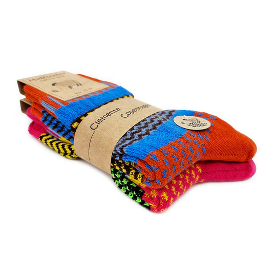 Orange/blue & Pink socks 45% of wool, set of 2 pairs
