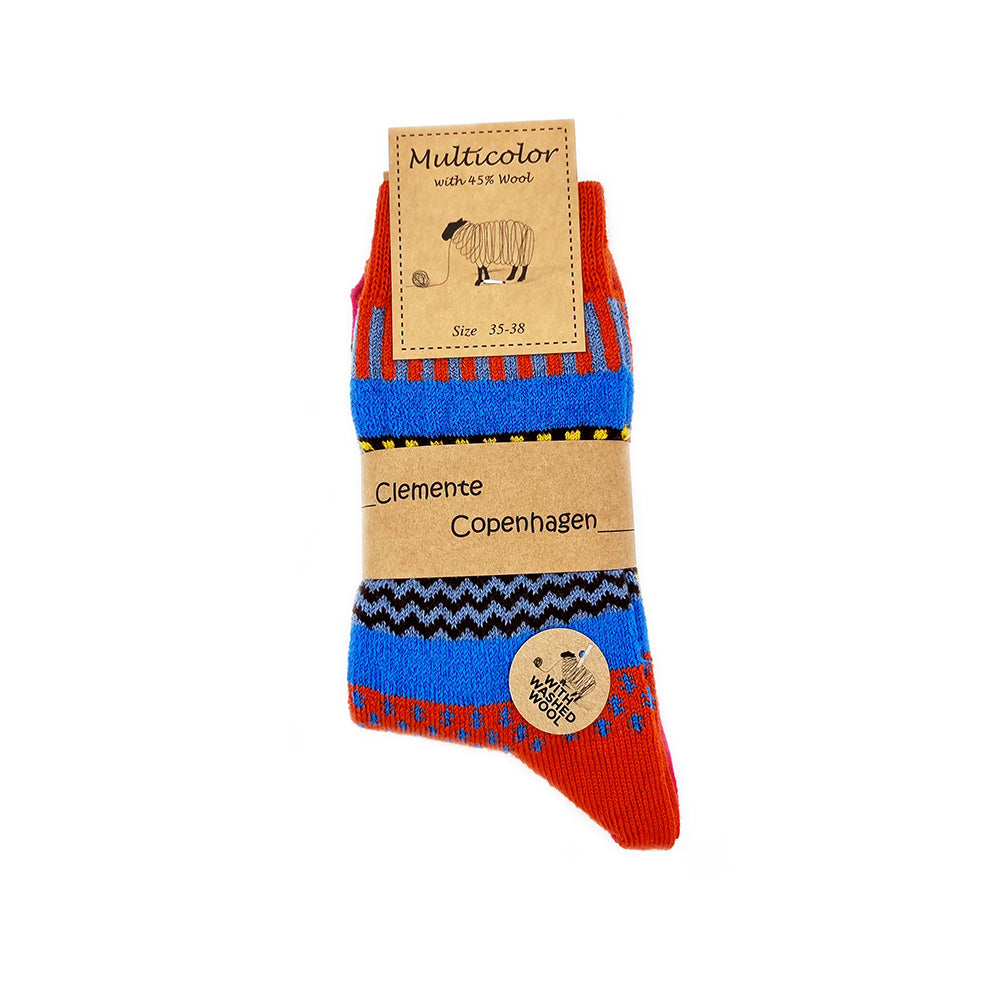 Orange/blue & Pink socks 45% of wool, set of 2 pairs