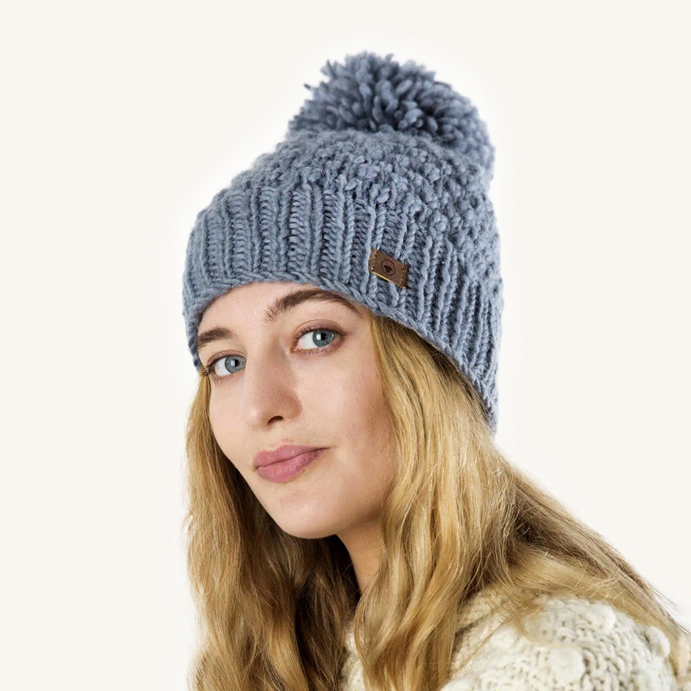 Bonnet "Queen" en Laine d'Agneau bleu denim