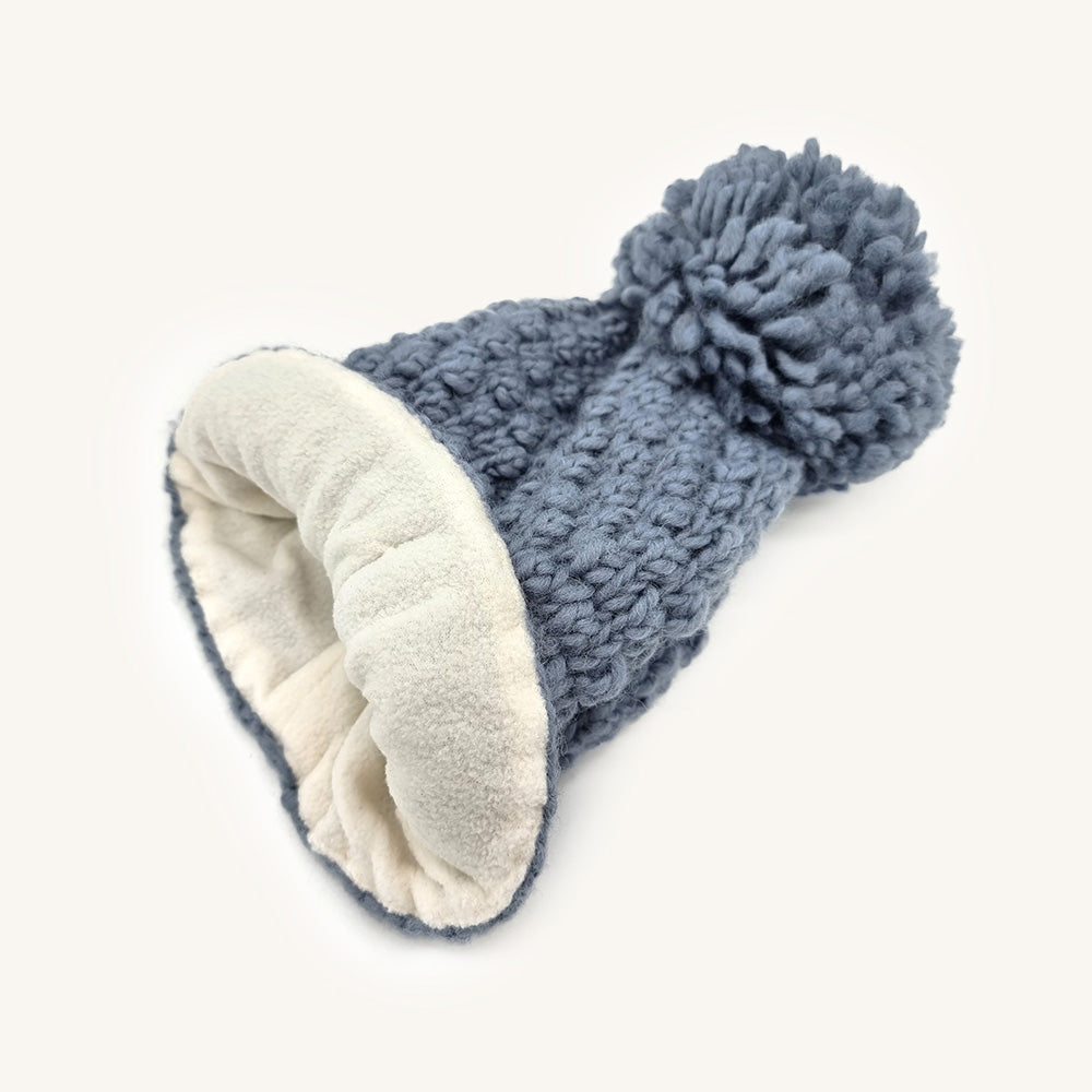 Bonnet "Queen" en Laine d'Agneau bleu denim