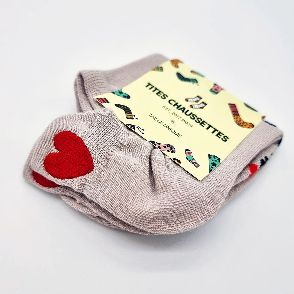 Chaussettes languettes Coeur rouge, rose
